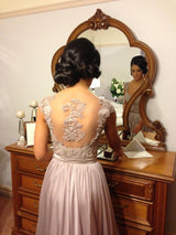 Sheath/Column V-neck Floor Length Chiffon Bridesmaid Dress with Beading