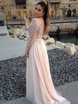 A-Line/Princess Bateau Sweep/Brush Train Chiffon Prom Formal Evening Dress with Beading