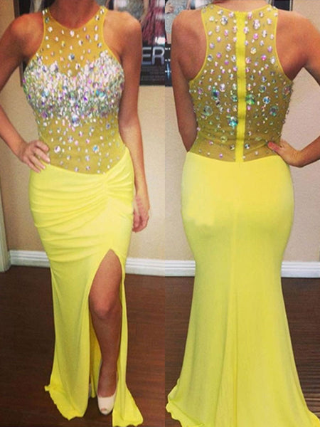 Trumpet/Mermaid Scoop Sweep/Brush Train Chiffon Prom Formal Evening Dress with Crystal