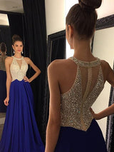 A-Line/Princess Halter Sweep/Brush Train Chiffon Prom Formal Evening Dress with Beading