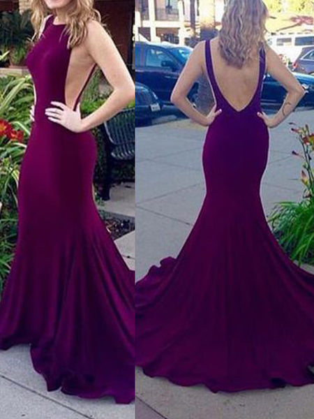 Sheath/Column Scoop Sweep/Brush Train Jersey Prom Formal Evening Dress