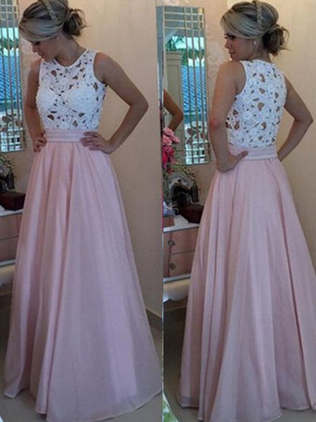 A-Line/Princess Scoop Floor Length Organza Prom Formal Evening Dress with Applique