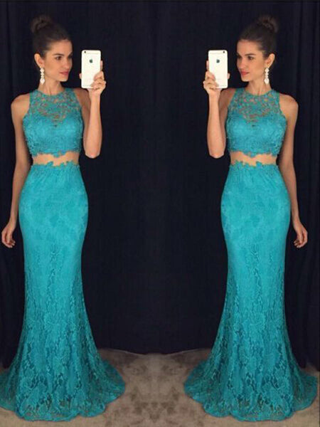 Sheath/Column Scoop Floor Length Lace Prom Formal Evening Dress