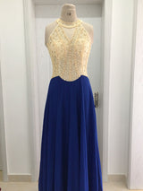 A-Line/Princess Scoop Floor Length Chiffon Prom Formal Evening Dress with Beading