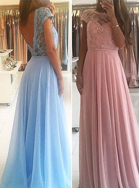 A-Line/Princess Scoop Floor Length Chiffon Prom Formal Evening Dress with Beading