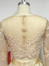 A-Line/Princess Scoop Floor Length Satin Prom Formal Evening Dress with Applique