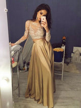 A-Line/Princess Scoop Floor Length Satin Prom Formal Evening Dress with Applique