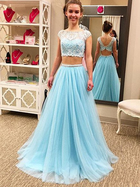 A-Line/Princess Scoop Floor Length Tulle Prom Formal Evening Dress with Beading