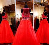 A-Line/Princess Scoop Floor Length Tulle Prom Formal Evening Dress with Beading