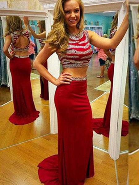 Sheath/Column Scoop Sweep/Brush Train Chiffon Prom Formal Evening Dress with Beading