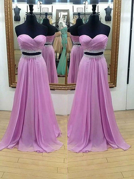 A-Line/Princess Sweetheart Floor Length Chiffon Prom Formal Evening Dress with Beading