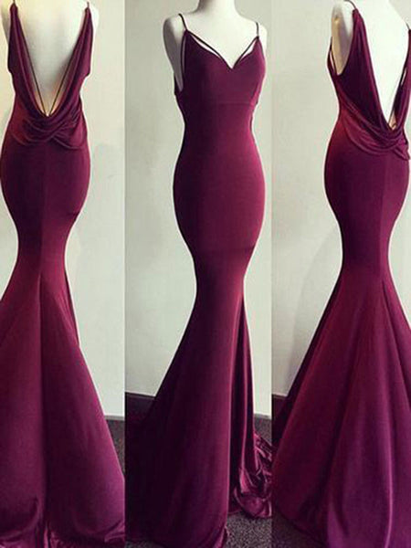 Trumpet/Mermaid Spaghetti Straps Sweep/Brush Train Jersey Prom Formal Evening Dress