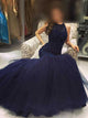 Trumpet/Mermaid Jewel Floor Length Tulle Prom Formal Evening Dress with Beading