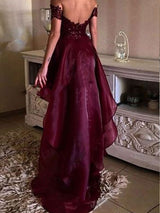 A-Line/Princess Off-the-shoulder Asymmetrical Organza Prom Dress with Applique