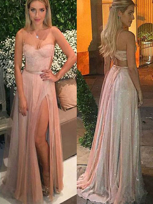 A-Line/Princess Sweetheart Floor Length Chiffon Prom Formal Evening Dress with Lace