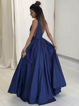 A-Line/Princess V-neck Floor Length Satin Prom Formal Evening Dress