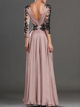 A-Line/Princess V-neck Floor Length Chiffon Prom Formal Evening Dress with Applique