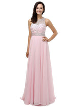 A-Line/Princess High Neck Floor Length Chiffon Prom Formal Evening Dress with Beading