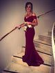 Trumpet/Mermaid Off-the-shoulder Sweep/Brush Train Lace Prom Dress with Beading