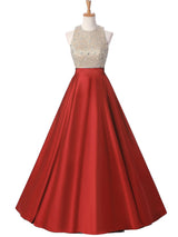 Ball Gown Jewel Floor Length Satin Prom Formal Evening Dress with Crystal