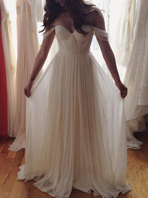 A-Line/Princess Off-the-shoulder Floor Length Chiffon Prom Dress with Beading