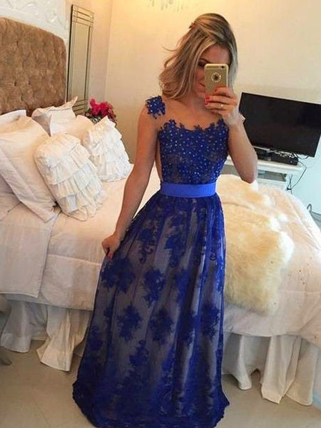 Sheath/Column Scoop Floor Length Tulle Prom Formal Evening Dress with Applique
