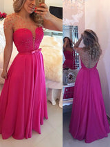 A-Line/Princess Scoop Floor Length Chiffon Prom Formal Evening Dress with Beading