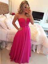 A-Line/Princess Scoop Floor Length Chiffon Prom Formal Evening Dress with Beading