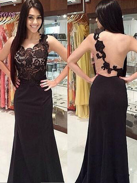 Sheath/Column Scoop Floor Length Chiffon Prom Formal Evening Dress with Lace