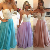 A-Line/Princess Sweetheart Floor Length Chiffon Prom Formal Evening Dress with Pearls