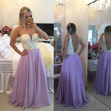 A-Line/Princess Sweetheart Floor Length Chiffon Prom Formal Evening Dress with Pearls