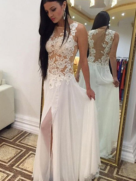 A-Line/Princess Scoop Floor Length Chiffon Prom Formal Evening Dress with Applique