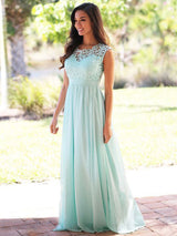 A-Line/Princess Scoop Floor Length Chiffon Prom Formal Evening Dress with Applique