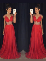 A-Line/Princess V-neck Floor Length Chiffon Prom Formal Evening Dress with Beading