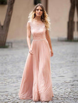 A-Line/Princess Scoop Floor Length Chiffon Prom Formal Evening Dress with Applique