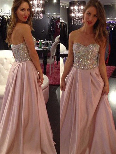 A-Line/Princess Sweetheart Floor Length Chiffon Prom Formal Evening Dress with Beading