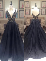 A-Line/Princess V-neck Sweep/Brush Train Taffeta Prom Formal Evening Dress with Beading