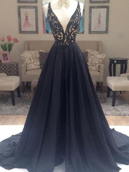 A-Line/Princess V-neck Sweep/Brush Train Taffeta Prom Formal Evening Dress with Beading