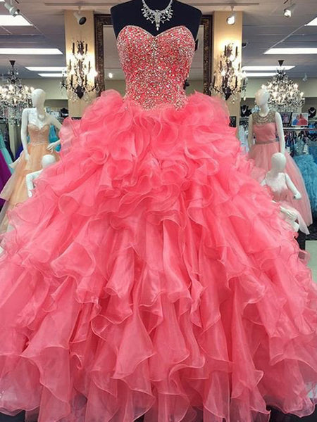 Ball Gown Sweetheart Floor Length Organza Prom Formal Evening Dress with Beading