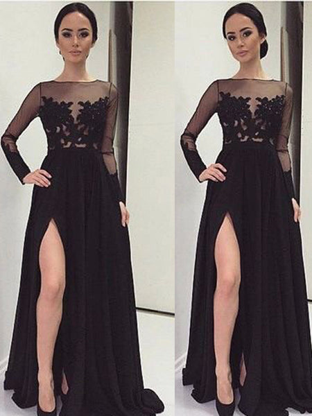 A-Line/Princess Bateau Floor Length Chiffon Prom Formal Evening Dress with Lace