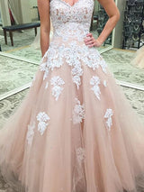 Ball Gown Sweetheart Floor Length Tulle Prom Formal Evening Dress with Applique