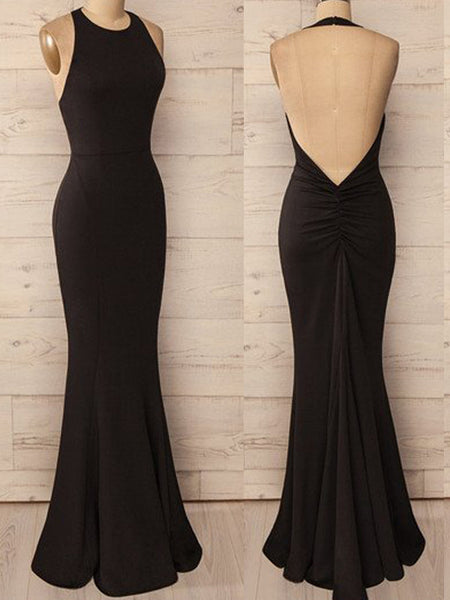 Trumpet/Mermaid Halter Floor Length Backless Satin Formal Evening Dress