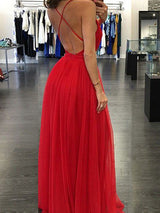 Sexy A-Line/Princess Spaghetti Straps Floor Length Chiffon Prom Formal Evening Dress