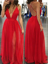 Sexy A-Line/Princess Spaghetti Straps Floor Length Chiffon Prom Formal Evening Dress