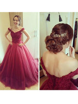 Ball Gown Off-the-shoulder Floor Length Tulle Prom Formal Evening Dress with Applique
