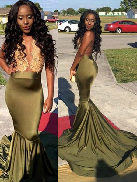 Trumpet/Mermaid Scoop Sweep/Brush Train Satin Prom Formal Evening Dress