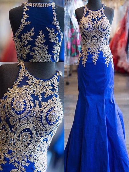 Trumpet/Mermaid Scoop Sweep/Brush Train Satin Prom Formal Evening Dress with Beading