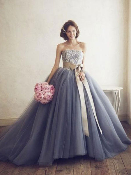 Ball Gown Sweetheart Sweep/Brush Train Tulle Prom Formal Evening Dress with Applique