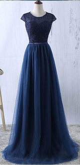 A-Line/Princess Scoop Floor Length Tulle Prom Formal Evening Dress