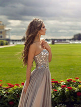 A-Line/Princess Sweetheart Floor Length Chiffon Prom Formal Evening Dress with Beading